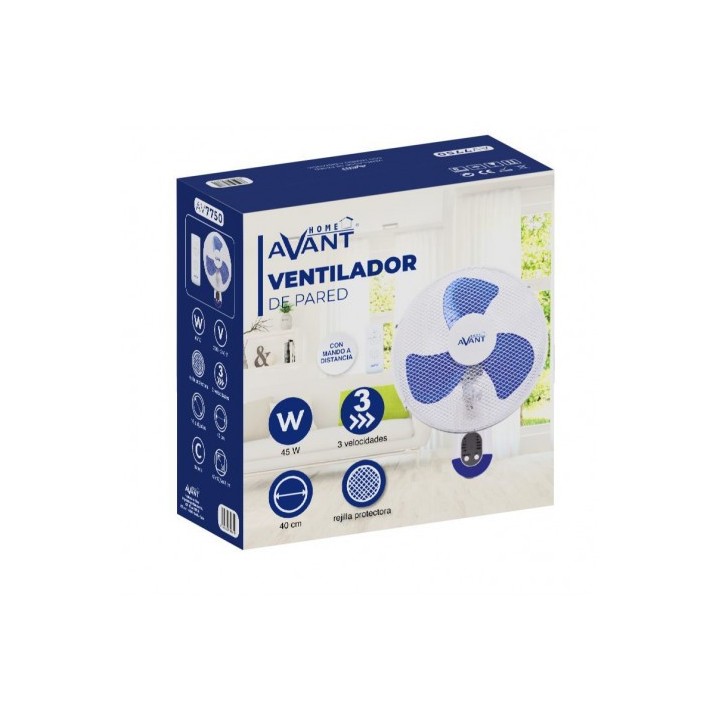 VENTILADOR DE PARED 40CM 45W CON MANDO A DISTANCIA AVANT