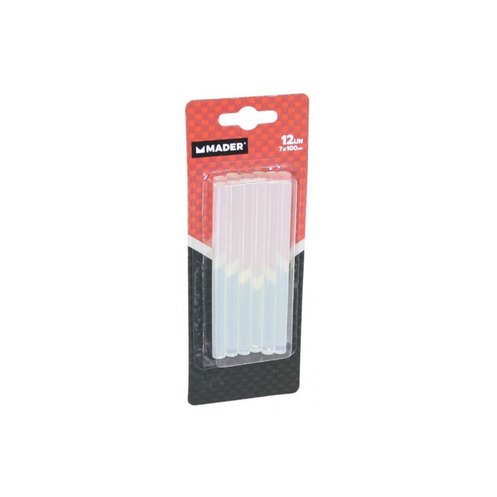 12 BARRAS DE PEGAMENTO SILICONA TRANSPARENTE 7X100MM MADER