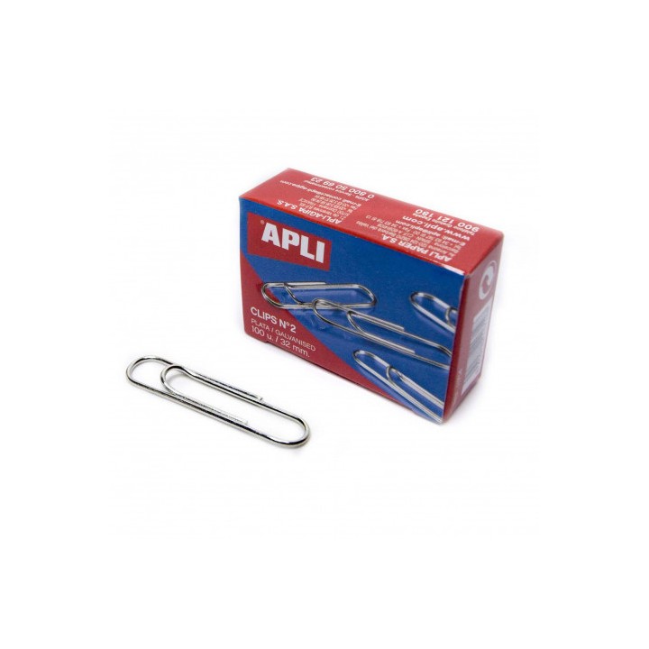 CAJA DE 100 UNIDADES DE CLIPS PLATEADOS APLI - Nº2 - 32MM