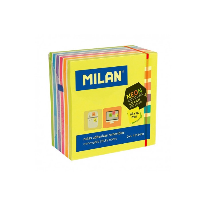 BLOC DE 400 NOTAS ADHESIVAS NEON 76X76MM MILAN