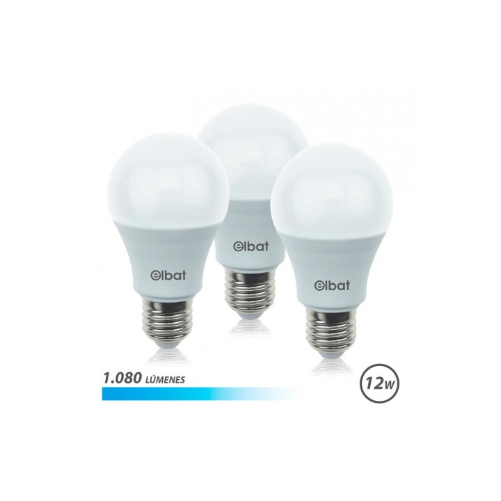 PACK 3 BOMBILLAS LED A60 | 12W | 1080LM | E27 | LUZ FRIA | ELBAT