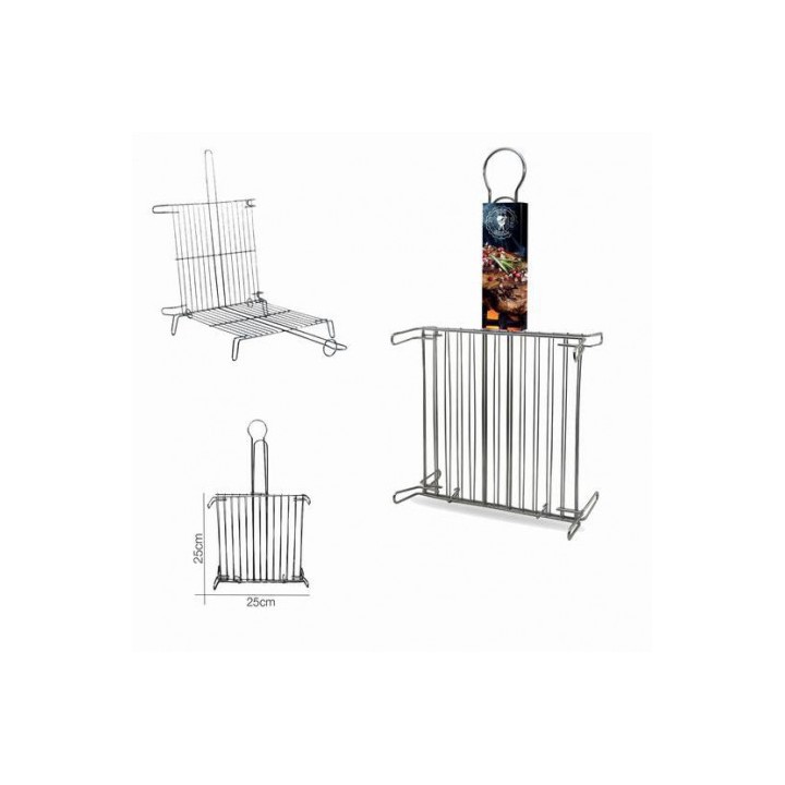 PARRILLA DE ACERO DOBLE CON PATAS 25X25CM