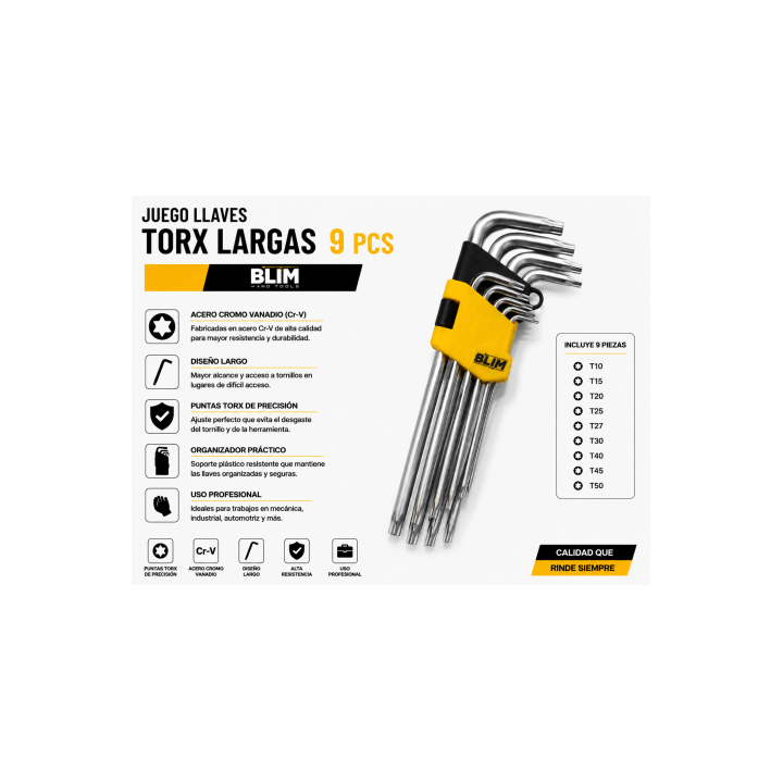 JUEGO LLAVES TORX LARGAS 9 PCS BLIM