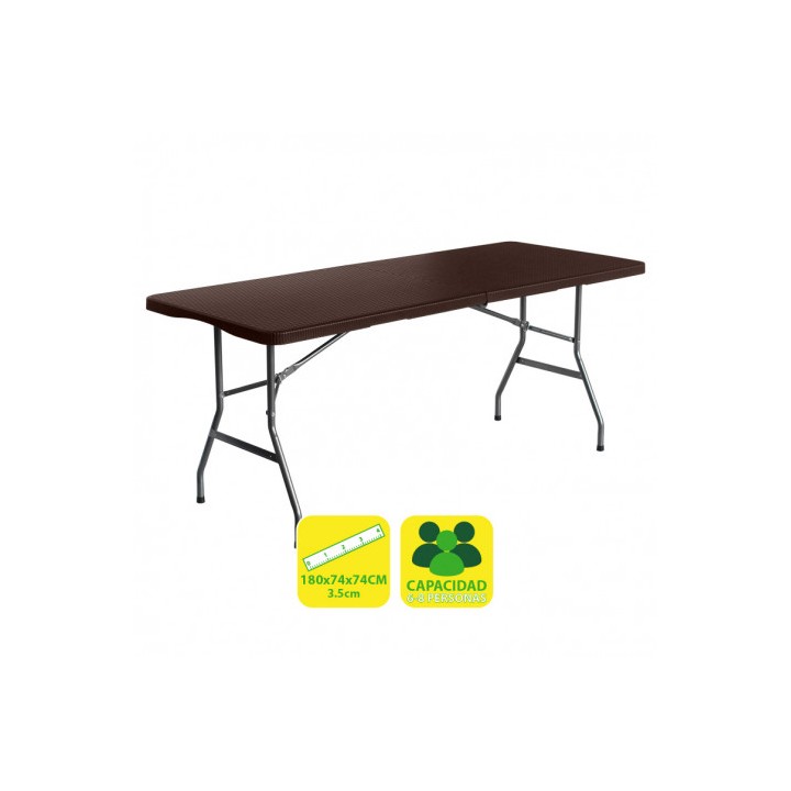 MESA DE RESINA PLEGABLE EFECTO RATÁN 180X74X74CM 3.5CM SUNGARDEN
