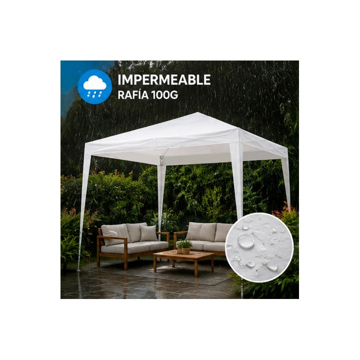 CARPA ACERO RAFIA 3X3 METROS BLANCA DESMONTABLE SUNGARDEN