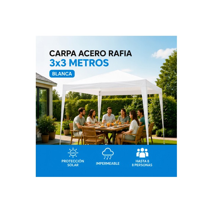 CARPA ACERO RAFIA 3X3 METROS BLANCA DESMONTABLE SUNGARDEN