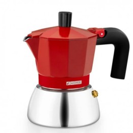 CAFETERA ITALIANA 3 TAZAS INDUCCION INOX ROJA MONIX