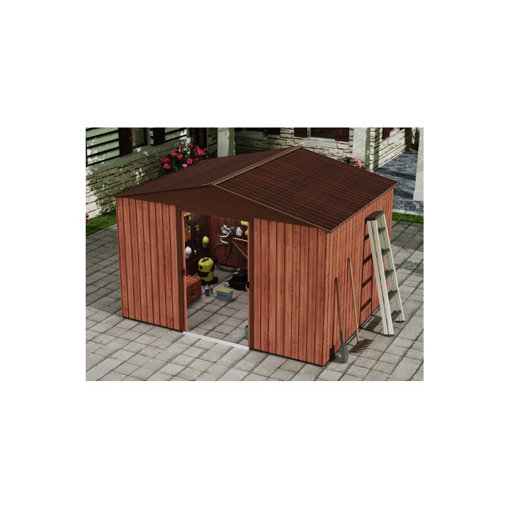CASETA DE METAL | PUERTAS CORREDERAS 304.5X243X214.5 (7.4M2) EFECTO MADERA