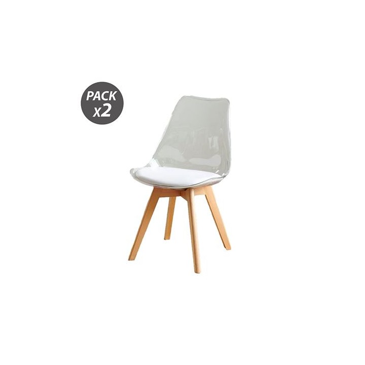 PACK 2 SILLAS DESIGN D1000 TRANSPARENTES + COJÍN BLANCO MUVIP