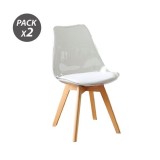 PACK 2 SILLAS DESIGN D1000 TRANSPARENTES + COJÍN BLANCO MUVIP