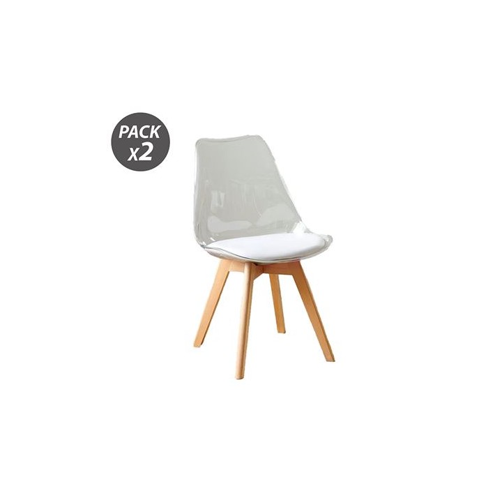 PACK 2 SILLAS DESIGN D1000 TRANSPARENTES + COJÍN BLANCO MUVIP