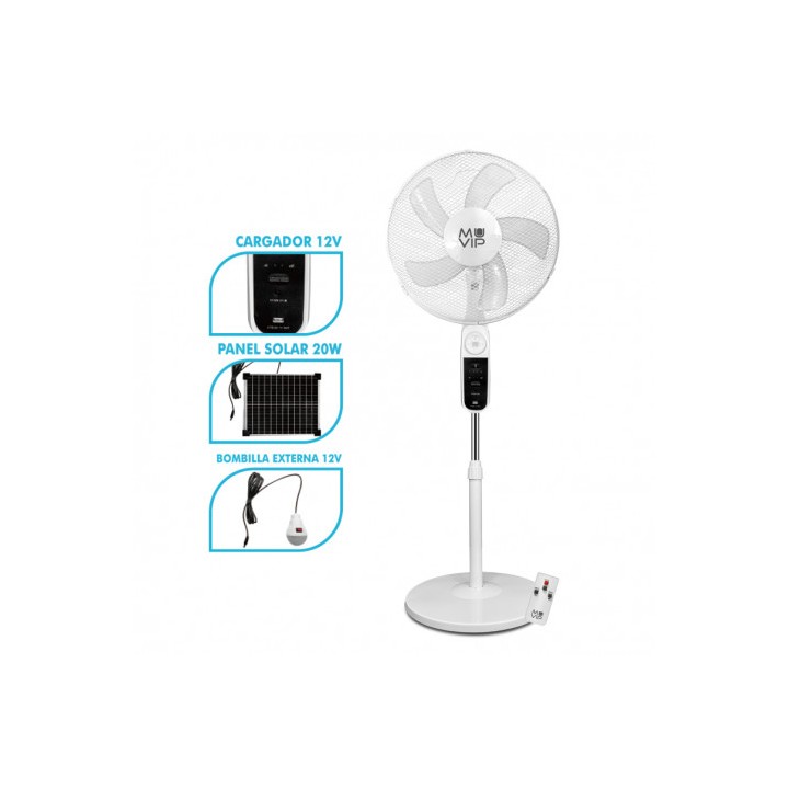 VENTILADOR DE PIE SOLAR 40CM | LUZ | USB | 12000MAH |4 VELOCIDADES MUVIP