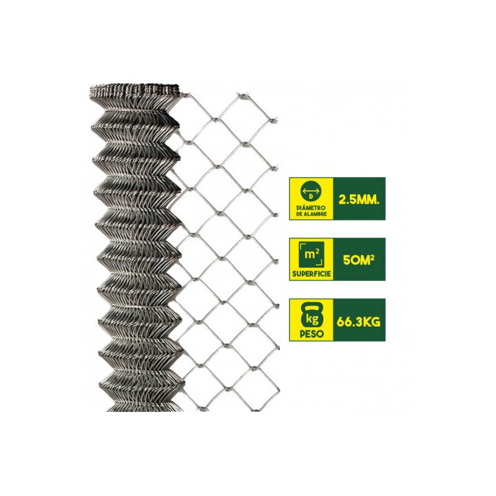 MALLA DE VALLADO GALVANIZADA 60X60X2.5MM 2X25 METROS SUNGARDEN