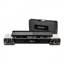 COCINA DE GAS PORTATIL DOBLE BOMBONA ACERO + PLANCHA + MALETIN MUVIP