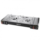 COCINA DE GAS PORTATIL DOBLE BOMBONA ACERO + PLANCHA + MALETIN MUVIP