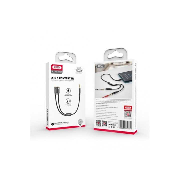 CABLE NBR197 MINI JACK A 2 MINI JACK HEMBRAS AUDIO + MICROFONO XO
