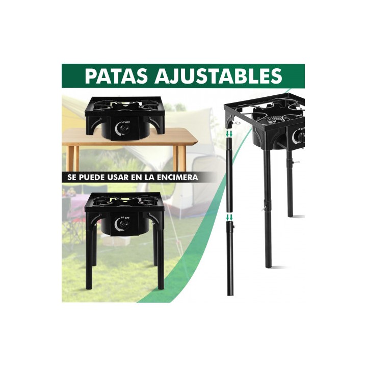 FOGÓN DE GAS ALTA POTENCIA 1 FUEGO 40X40CM AJUSTABLE 3 ALTURAS MUVIP