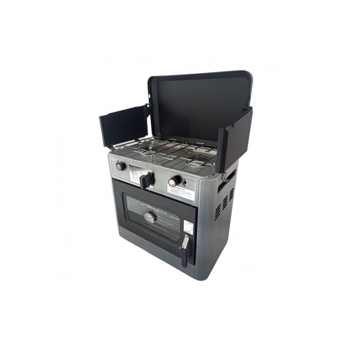 COCINA 2 FUEGOS CON TAPA + HORNO DE GAS CON SISTEMA DE SEGURIDAD MUVIP