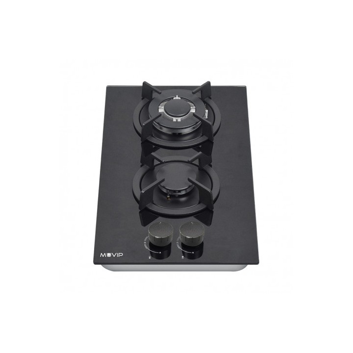 PLACA A GAS PARA ENCASTRAR 2 FUEGOS CRISTAL NEGRO MUVIP