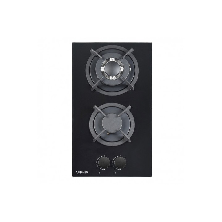 PLACA A GAS PARA ENCASTRAR 2 FUEGOS CRISTAL NEGRO MUVIP