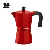 CAFETERA ITALIANA ALUMINIO 3 TAZAS VITRO ROJA MONIX