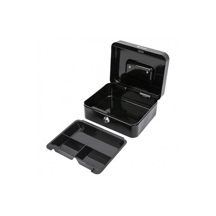CAJA DE CAUDALES METÁLICA CON LLAVE 9X20X16CM 3 COMPARTIMENTOS CROMAD