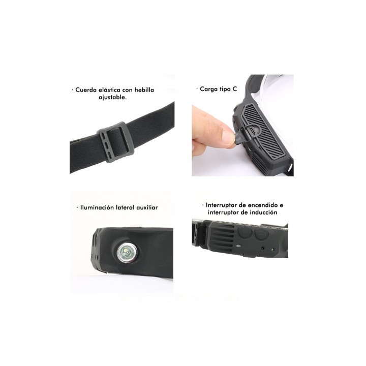 LINTERNA LED DE CABEZA FRONTAL LED 800LM + 200LM Y SENSOR DE MANOS ELBAT