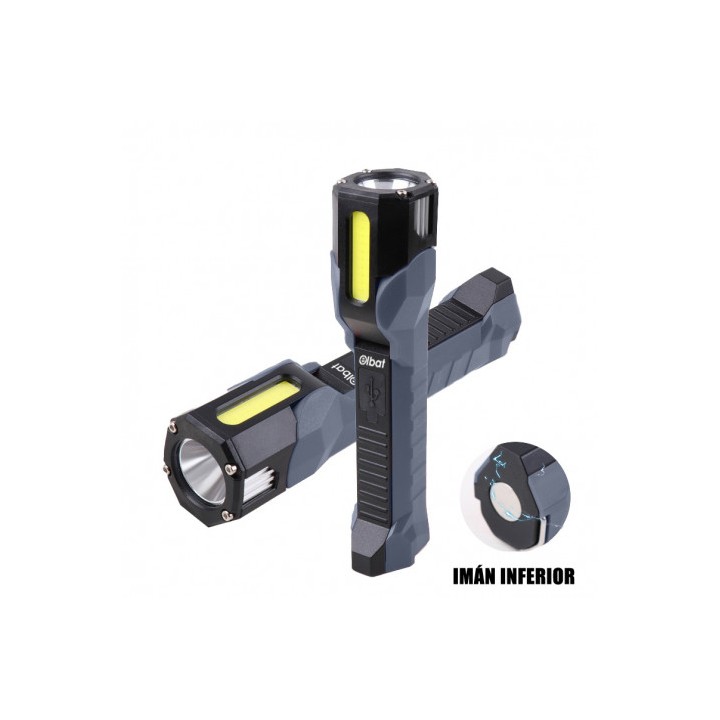 LINTERNA DE TRABAJO LED RECARGABLE 1000LM IPX5 CABEZAL ROTATIVO 90º ELBAT