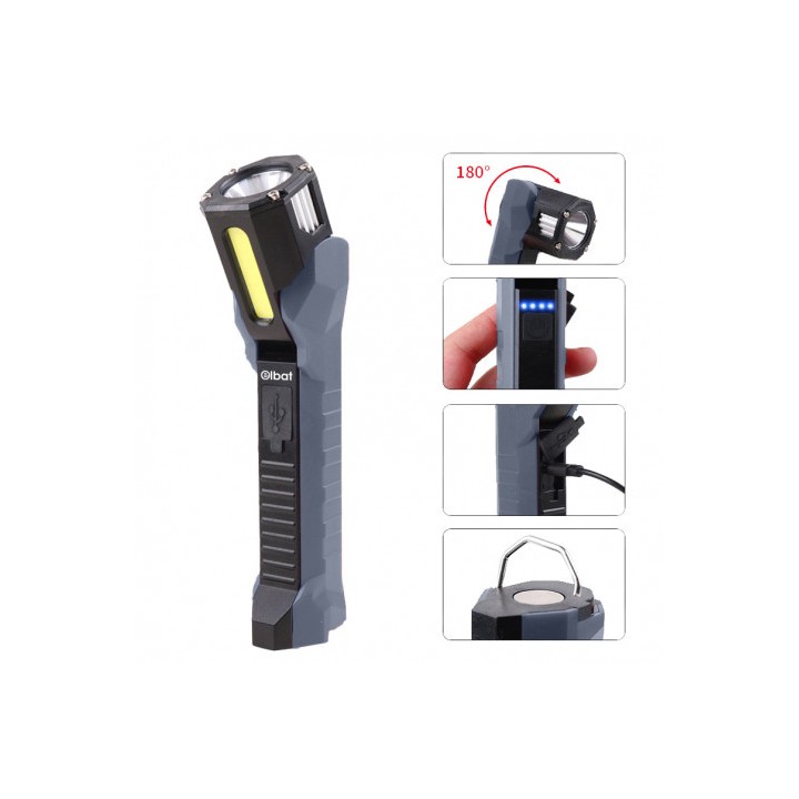 LINTERNA DE TRABAJO LED RECARGABLE 1000LM IPX5 CABEZAL ROTATIVO 90º ELBAT
