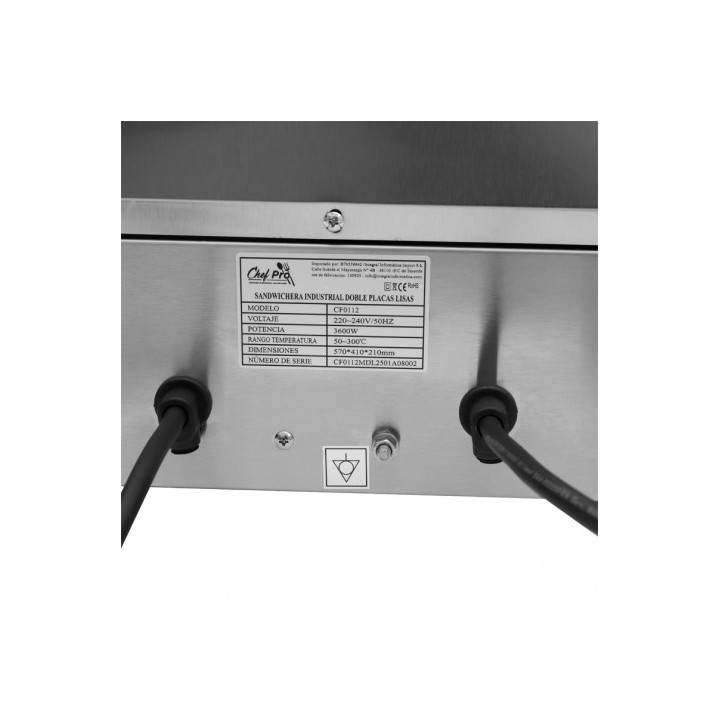 SANDWICHERA INDUSTRIAL DOBLE PLACAS LISAS 3600W CHEF PRO