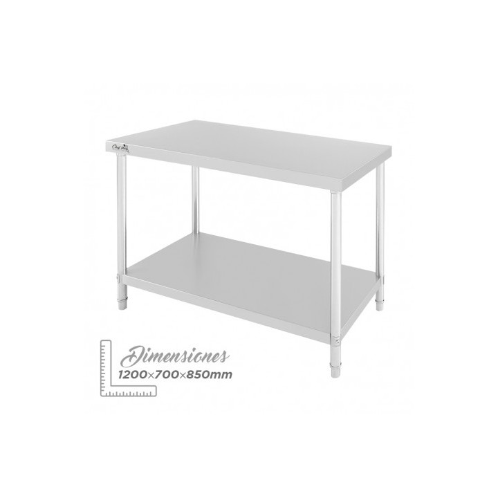MESA DE TRABAJO ACERO INOXIDABLE 120X70X85CM CHEF PRO
