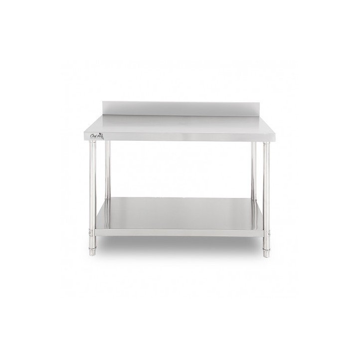 MESA DE TRABAJO ACERO INOXIDABLE 150X70X85CM CON RESPALDO CHEF PRO