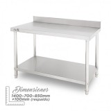 MESA DE TRABAJO ACERO INOXIDABLE 140X70X85CM CON RESPALDO CHEF PRO