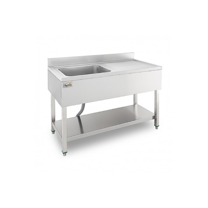 FREGADERO INDUSTRIAL 140X70X85CM CUBETA IZQUIERDA Y ESTANTE CHEF PRO