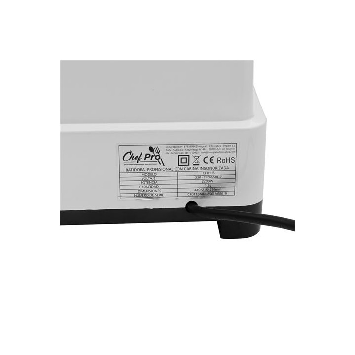 BATIDORA PROFESIONAL CON CABINA INSONORIZADA 1.5 LITROS 2200W CHEF PRO
