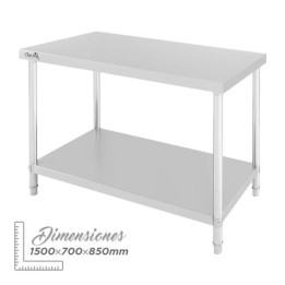 MESA DE TRABAJO ACERO INOXIDABLE 150X70X85CM CHEF PRO