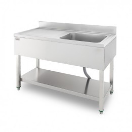 FREGADERO INDUSTRIAL 140X70X85CM CUBETA DERECHA Y ESTANTE CHEF PRO