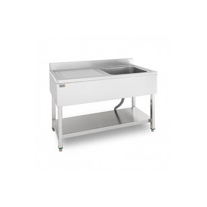 FREGADERO INDUSTRIAL 140X70X85CM CUBETA DERECHA Y ESTANTE CHEF PRO