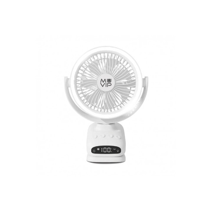 VENTILADOR PORTATIL TIPO CLIP 6" OSCILANTE CON LUZ LED Y BATERÍA MUVIP
