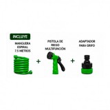 MANGUERA ESPIRAL DE JARDIN 7.5 METROS CON PISTOLA DE RIEGO SUNGARDEN