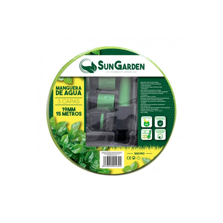 MANGUERA AGUA 3 CAPAS 19MM 15METROS SUNGARDEN
