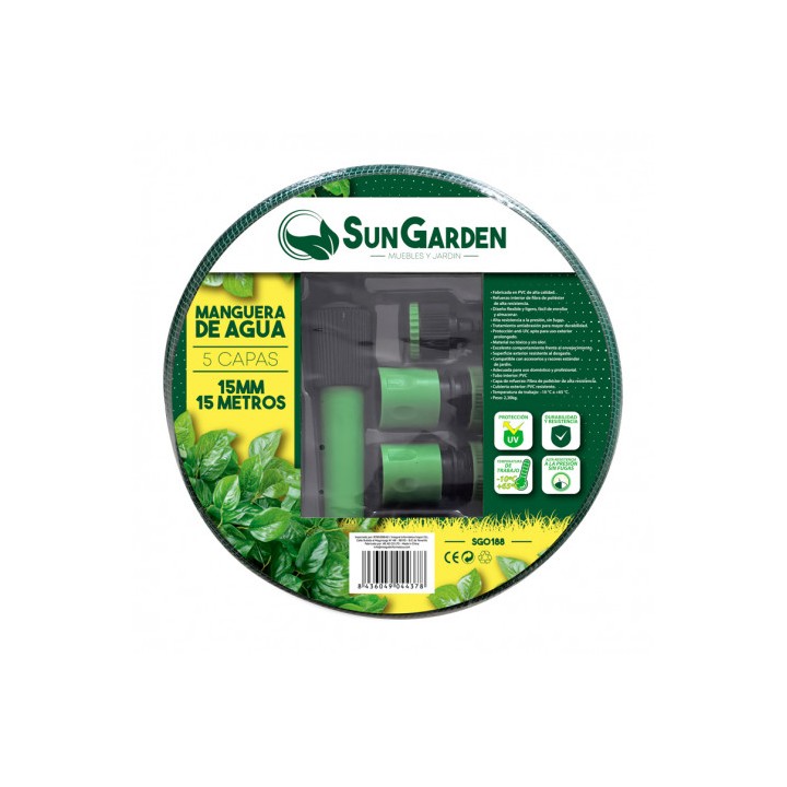 MANGUERA AGUA 5 CAPAS 15MM 15METROS SUNGARDEN