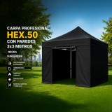 CARPA PROFESIONAL HEX.50 CON PAREDES 3X3 METROS NEGRA SUNGARDEN