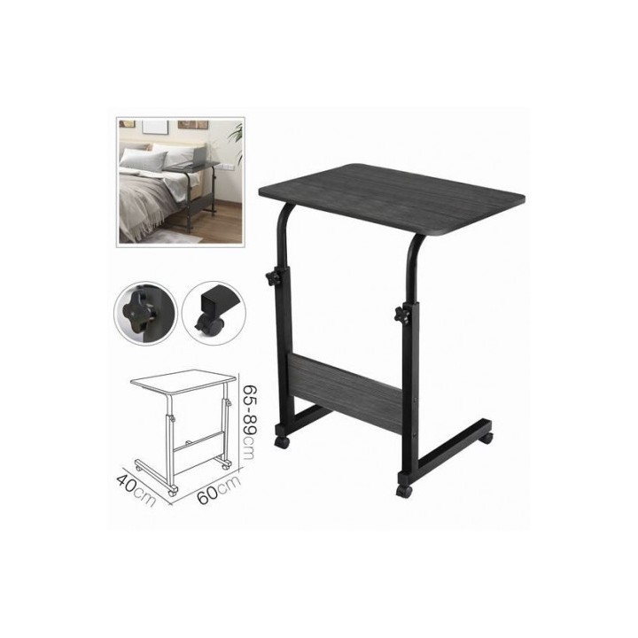 MESA NEGRA AJUSTABLE + RUEDAS 60X40X65-89CM