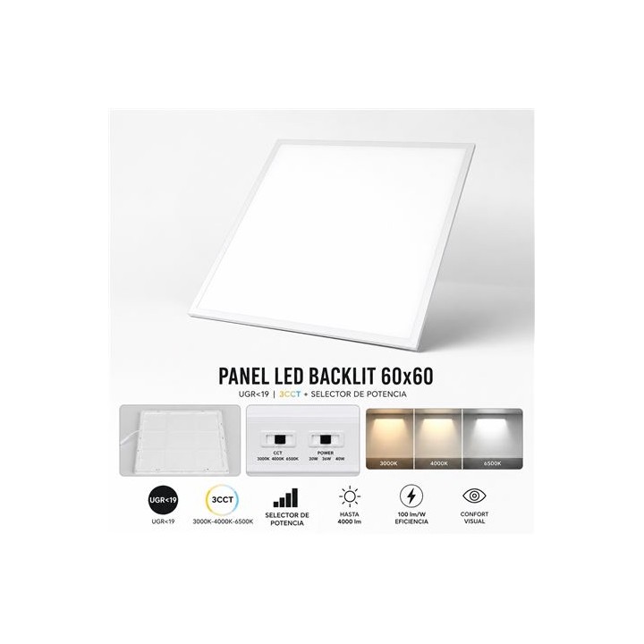 PANEL LED 60X60 BLACKLIT UGR 19 3CCT + SELECTOR DE POTENCIA ELBAT