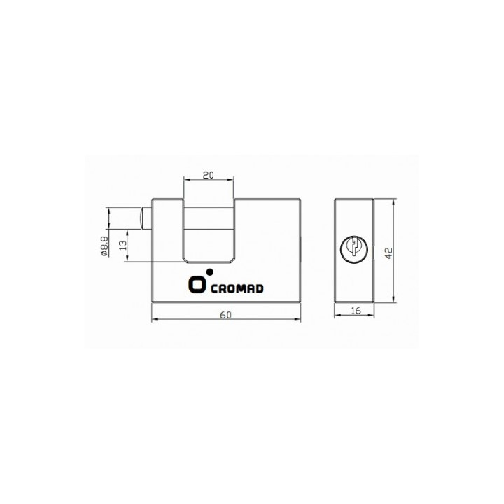 CANDADO ANTIPALANCA 60MM 2 LLAVES CROMAD