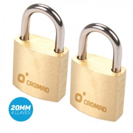 PACK 2 CANDADOS DE LATÓN 20MM 4 LLAVES CROMAD
