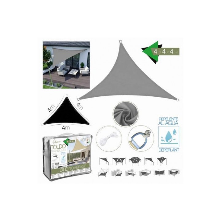 TOLDO TRIANGULAR 4X4X4 METROS GRIS CON BOSLA