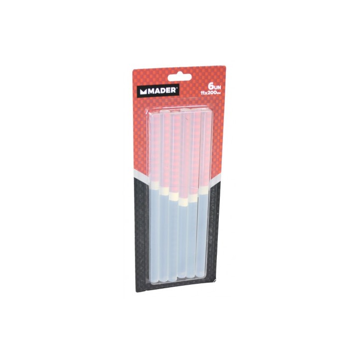 6 BARRAS DE PEGAMENTO SILICONA TRANSPARENTE 11X200MM MADER