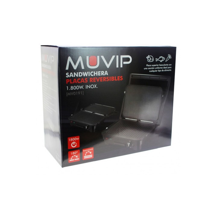 SANDWICHERA INOX 1800W 180º PLACAS REVERSIBLES MUVIP